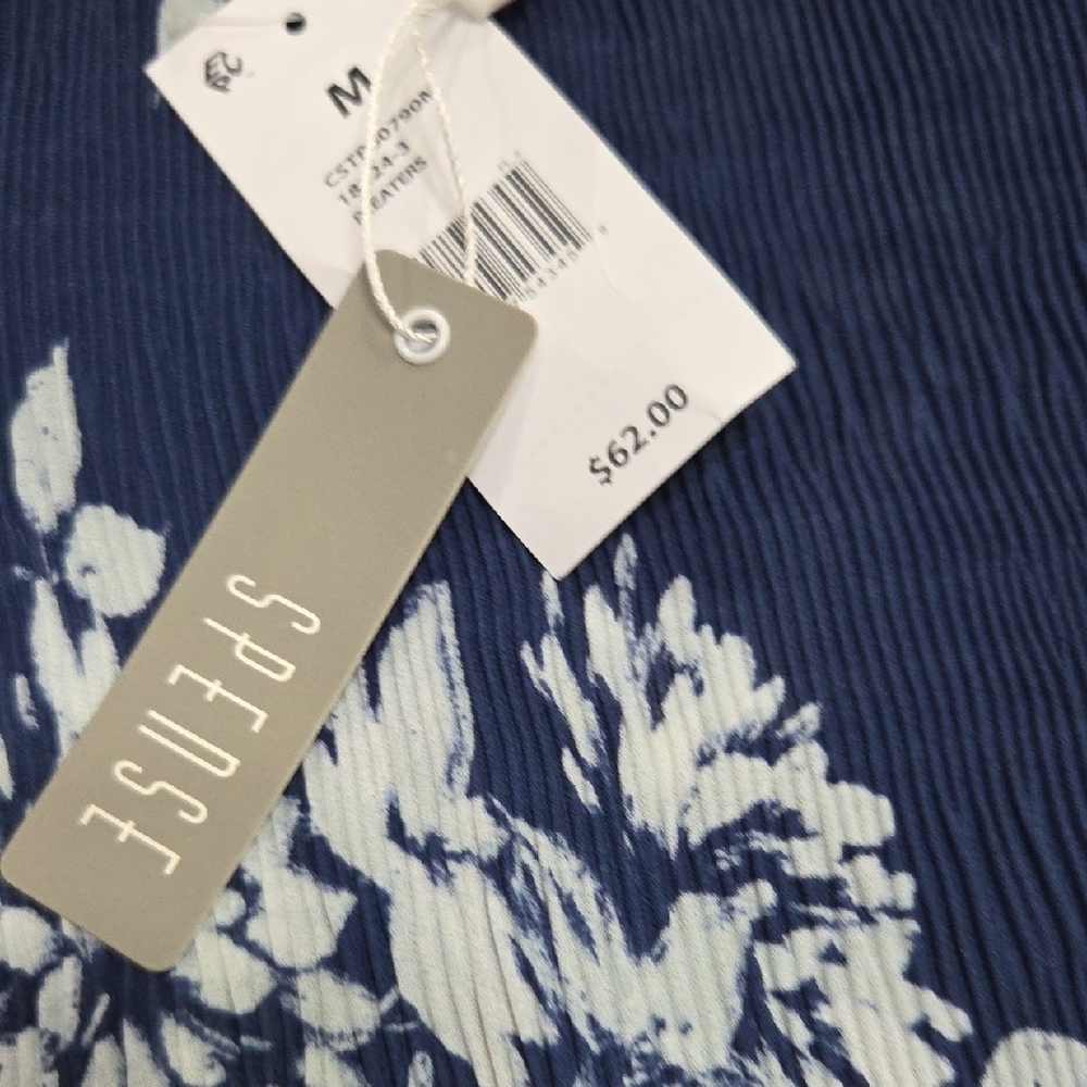 Sense Navy Floral Women's Blouse, Bell Sleeves Oversize Style SzM New With Tag - Picture 4 of 7